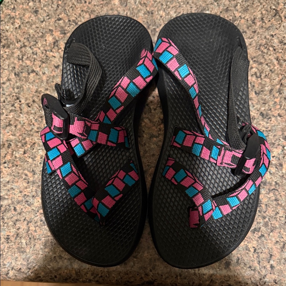 Chaco Black Sandals with Pink and Blue Straps